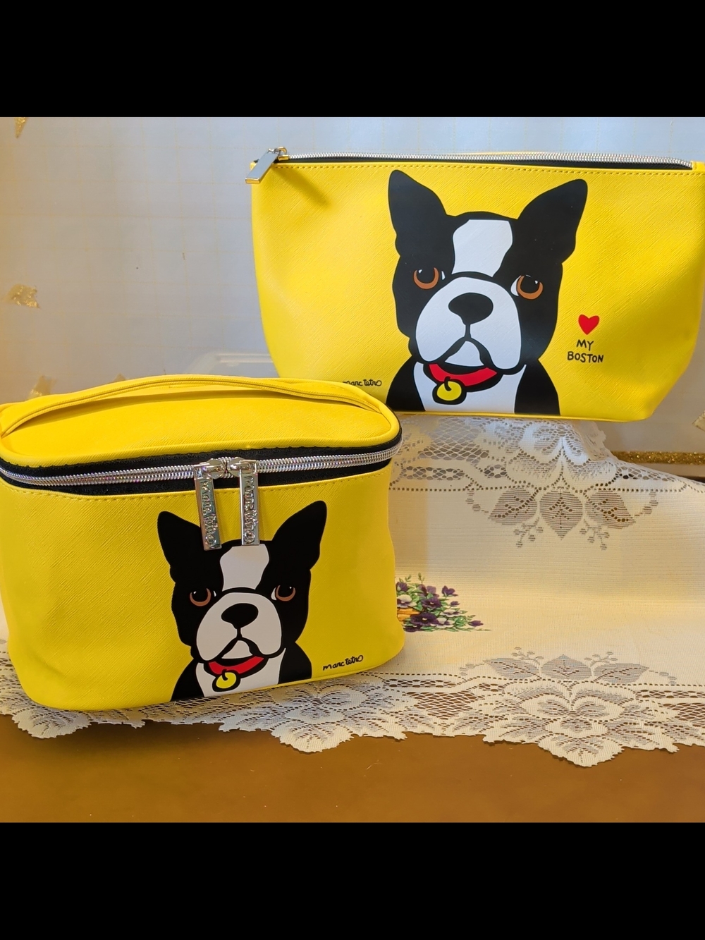Yellow Boston Terrier Cosmetic Bag by